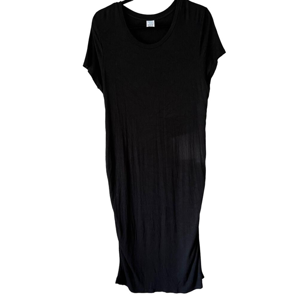 Black Ribbed Short Sleeve Ruched Stretch Bodycon Maternity Comfortable Dress XL